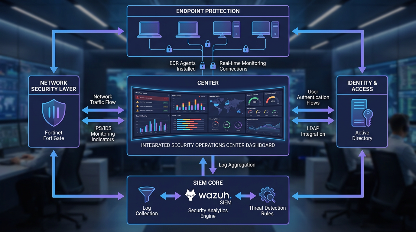 Arquitectura SOC - Wazuh SIEM + EDR + Fortinet + Active Directory + Dashboard